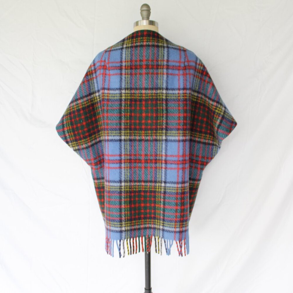MERRYWEAR Ireland jacket cape poncho cloak Tartan plaid wool fringe check - Picture 10 of 12